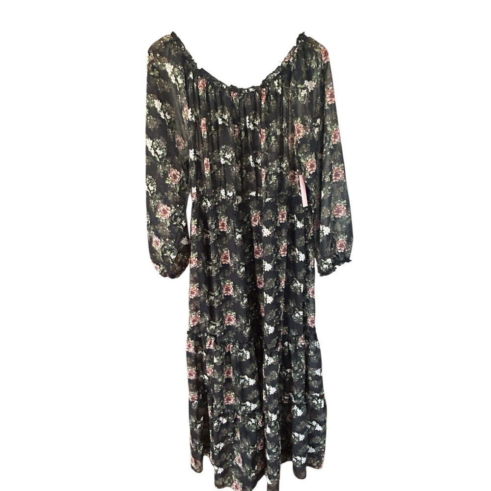 Falling Flower NWT Plus Size Dress Black Floral SZ 3X Off Shoulder